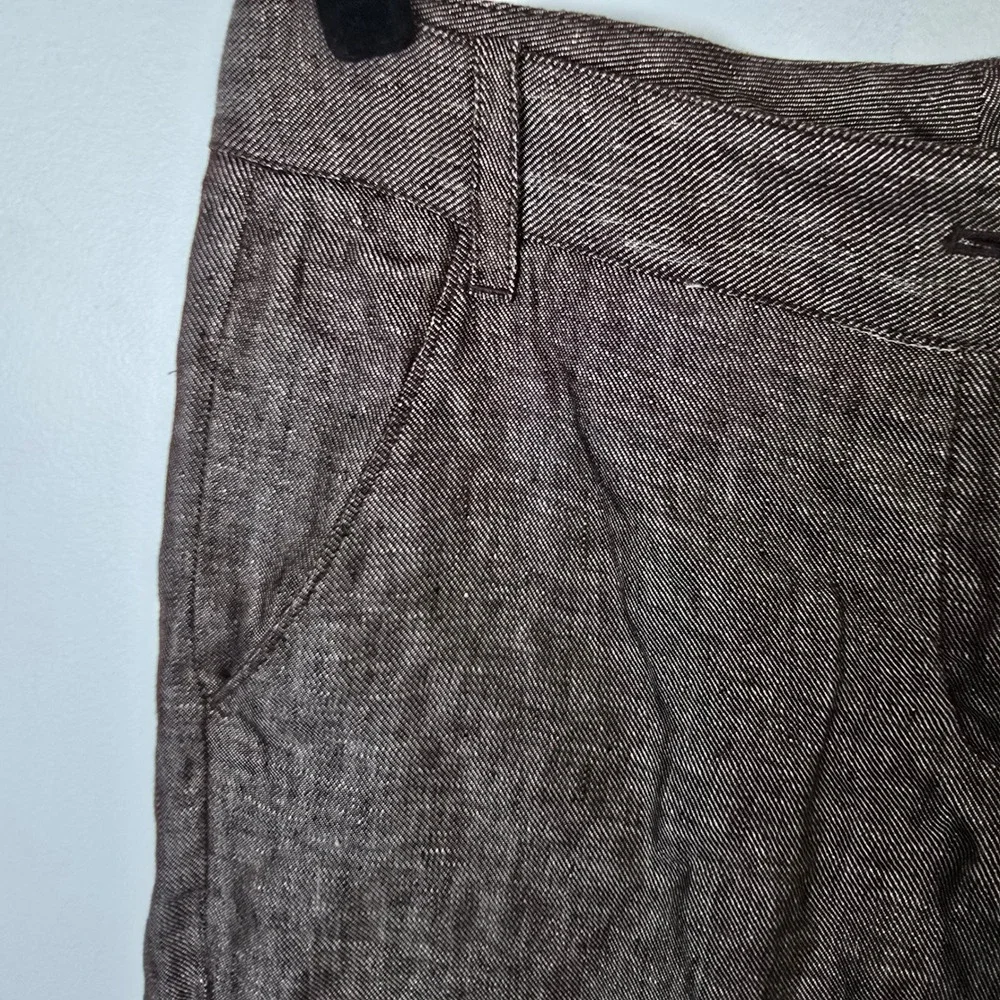 Max Studio Womens Brown 100%‎ Linen Wide Leg Cropped Pants Size 6 6705E06
